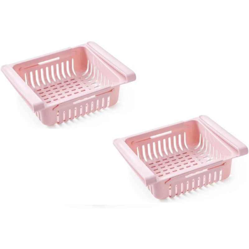 foto del prodotto 2 pezzi, rosa organizzatore per cassetto del frigorifero portaoggetti per cassetto del frigorifero scatola di immagazzinaggio strato divisorio per