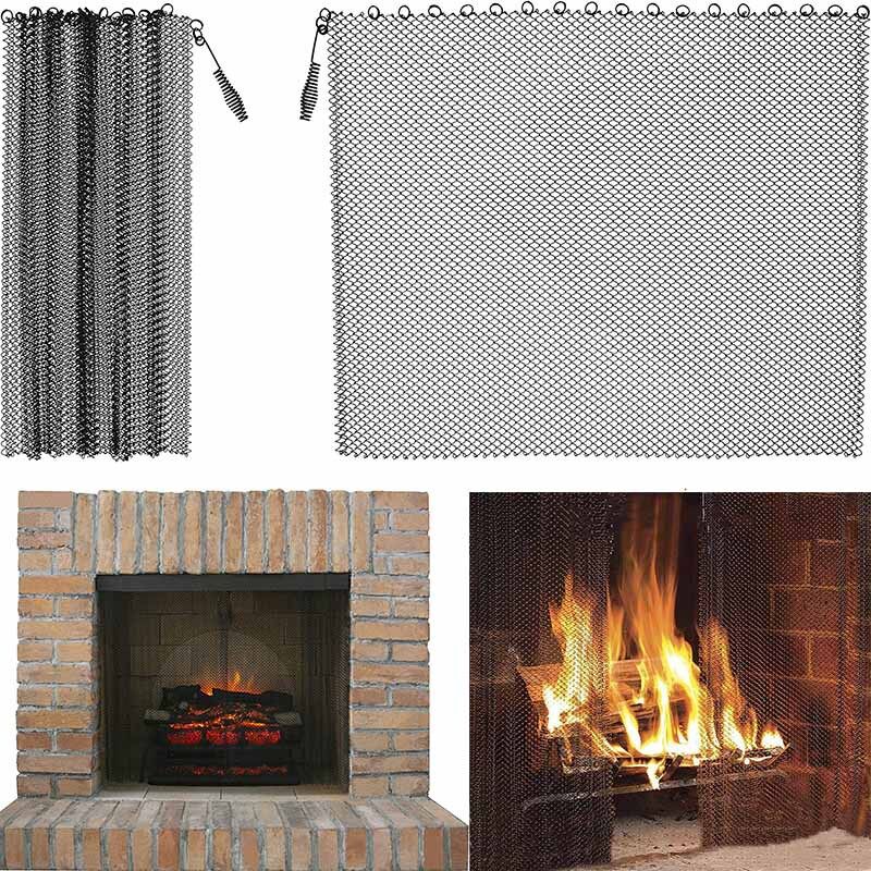 foto del prodotto 2 pezzi schermo antincendio, tenda a rete per camino, parascintille, pannello singolo, nero, 2418 pollici a ej.life