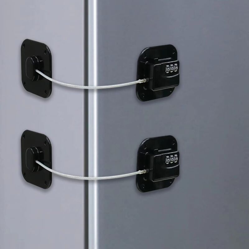 foto del prodotto 2 pezzi serratura per frigorifero con codice, serratura per frigorifero per bambini nero con adesivo, serrature a combinazione per bambini per