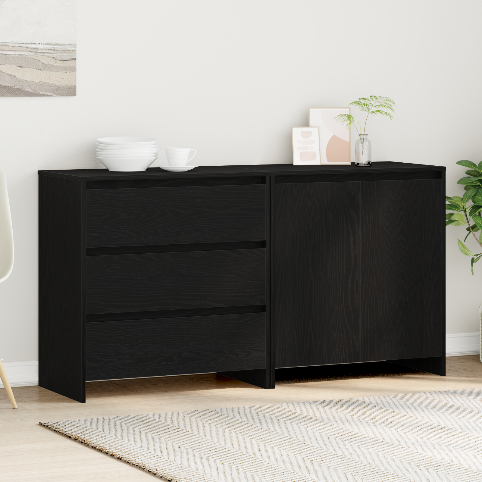 foto del prodotto 2-pezzi sideboards in legno ingegnerizzato nero