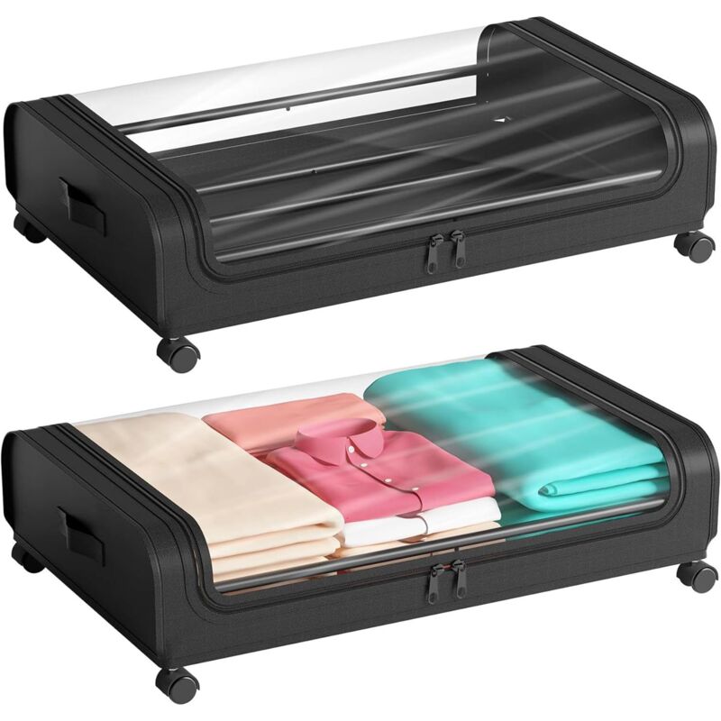 foto del prodotto 2 pezzi sotto il letto contenitore copri vestiti borsa portaoggetti con ruote e coperchio struttura in metallo armadio cassetto organizer contenitore