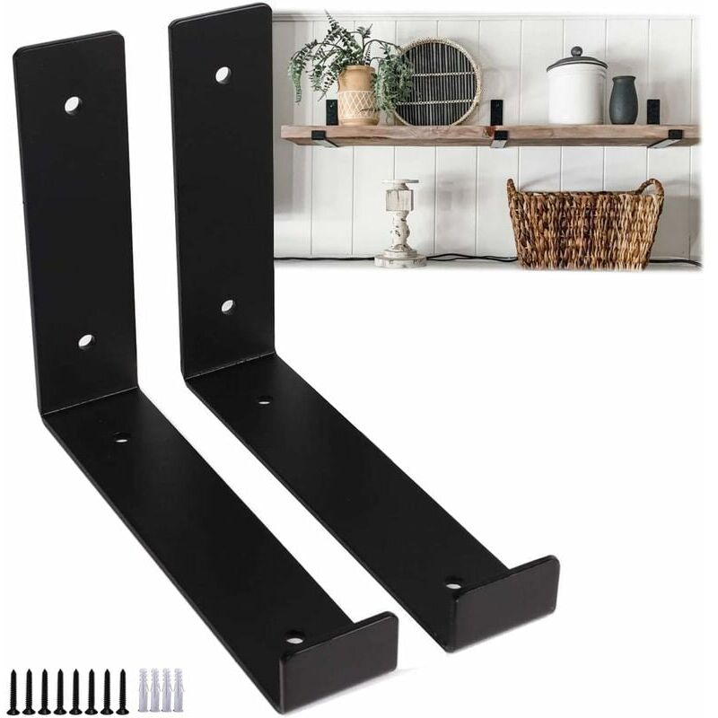 foto del prodotto 2 pezzi staffe per mensole nere da 25 cm staffe per mensole galleggianti industriali resistenti, staffa di supporto per mensole in metallo per