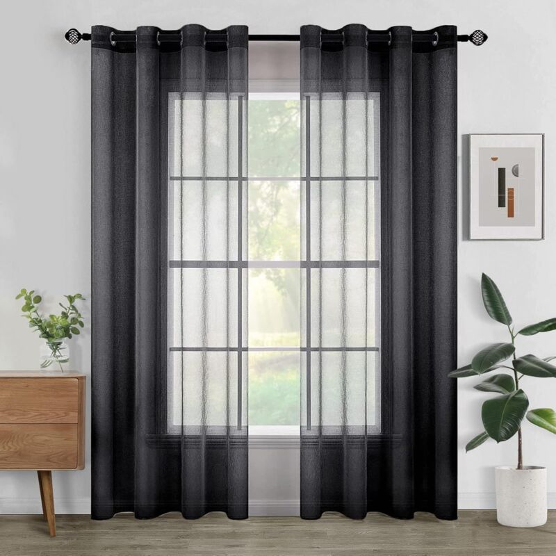 foto del prodotto 2 pezzi tende di traslucido tende moderne decorative per soggiorno e camera da letto nero 100x130cm