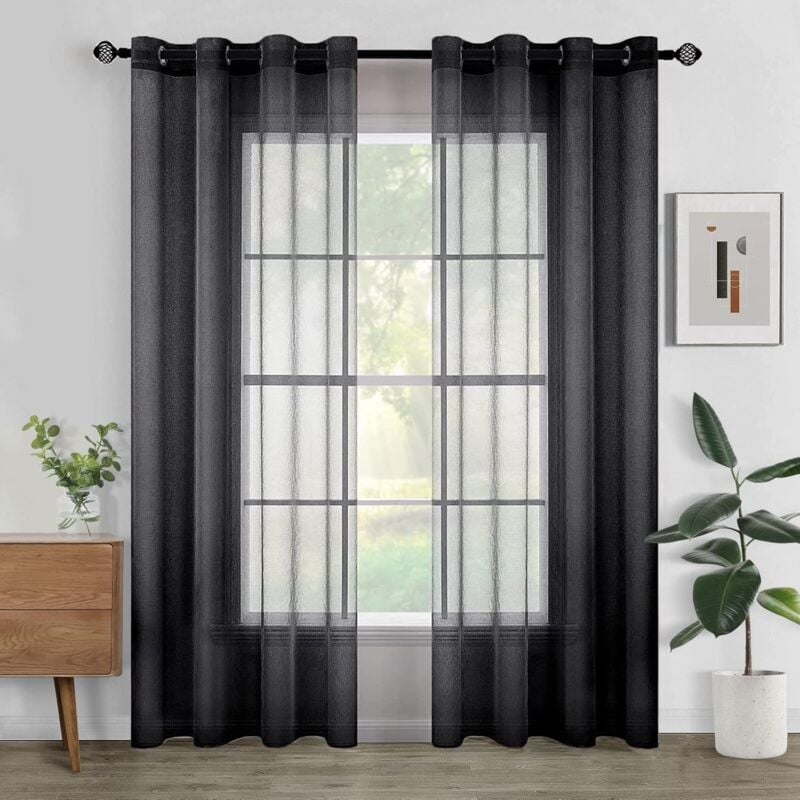 foto del prodotto 2 pezzi tende di traslucido tende moderne decorative per soggiorno e camera da letto nero 134x160cm