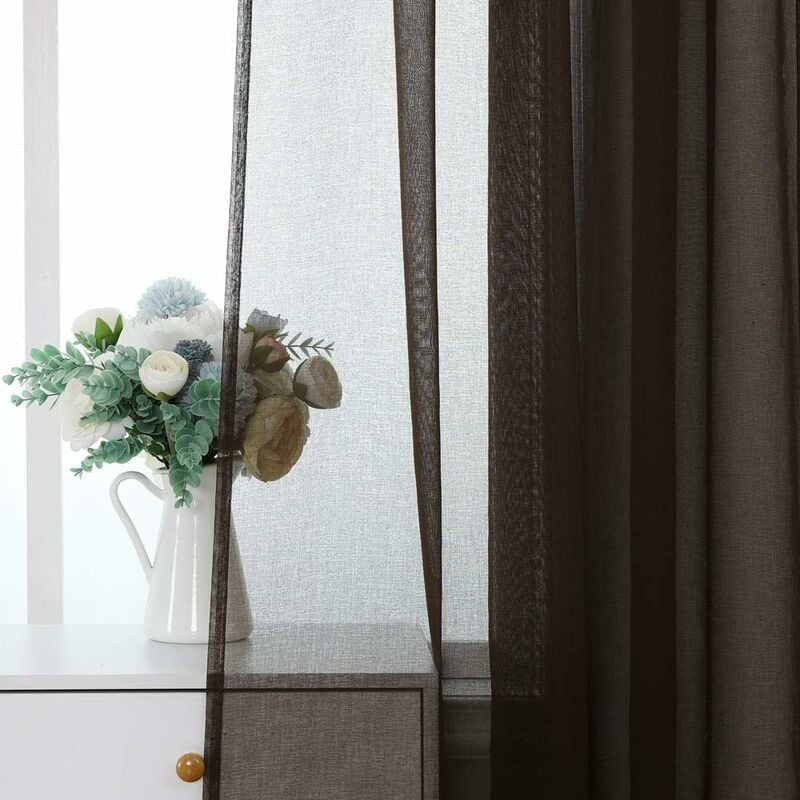 foto del prodotto 2 pezzi tende voile trasparenti in poliestere resistente con passanti per camera da letto soggiorno salotto 140x280 cm castagno