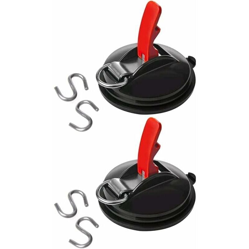 foto del prodotto 2 pezzi ventosa con 4 ganci a s, gancio da campeggio multifunzionale con ventosa, supporto a ventosa extra forte, supporto a ventosa per auto, campeggio, camper, tenditore