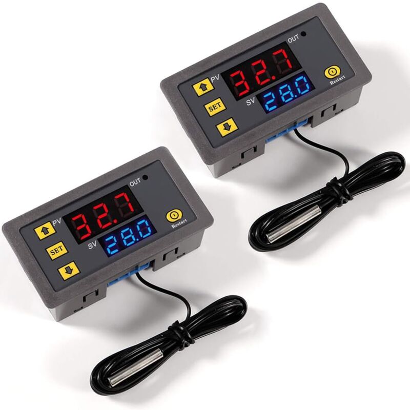 foto del prodotto 2 pezzi w3230 dc 12v regolatore di temperatura digitale, 20a led display termostato interruttore di controllo con 10k ntc sensori sonda, 50 a 110