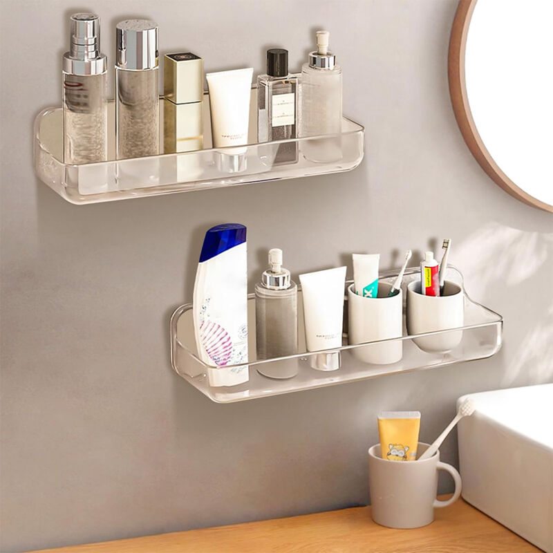 foto del prodotto 2 pi ces etag re douche, tag re salle de bain, etagere salle de bain transparente, tag re de salle de bain sans per age, rangement panier de douche