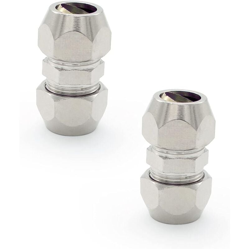foto del prodotto 2 pi ces raccord olive gaz, argent tuyau pneumatique raccord, cuivre nickel tube double droite connecteur rapide, convient pour plomberie,