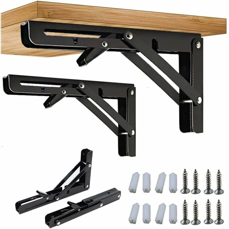 foto del prodotto 2 piece folding bracket, 250 300mm folding bracket wall shelf, heavy duty folding bracket black foldable console bracket for table wall shelf 100kg