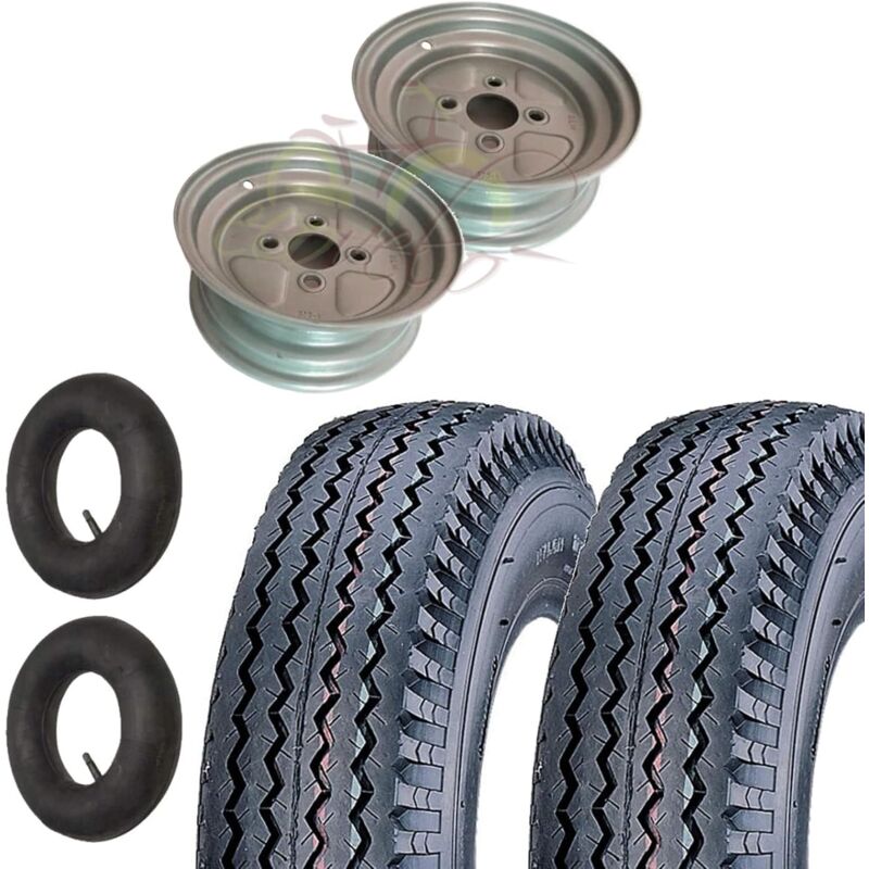 foto del prodotto 2 pneumatici 4.00 10 cerchi 10 attacco fiat camere daria per ruote carrello rimorchio appendice 4.00 4.50 10 union