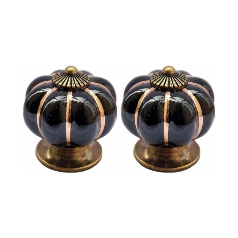foto del prodotto 2 pomelli in porcellana stile vintage a forma di zucca nera, pomelli per mobili, pomelli per cassetti, pomelli per armadietti, armadietti per mobili