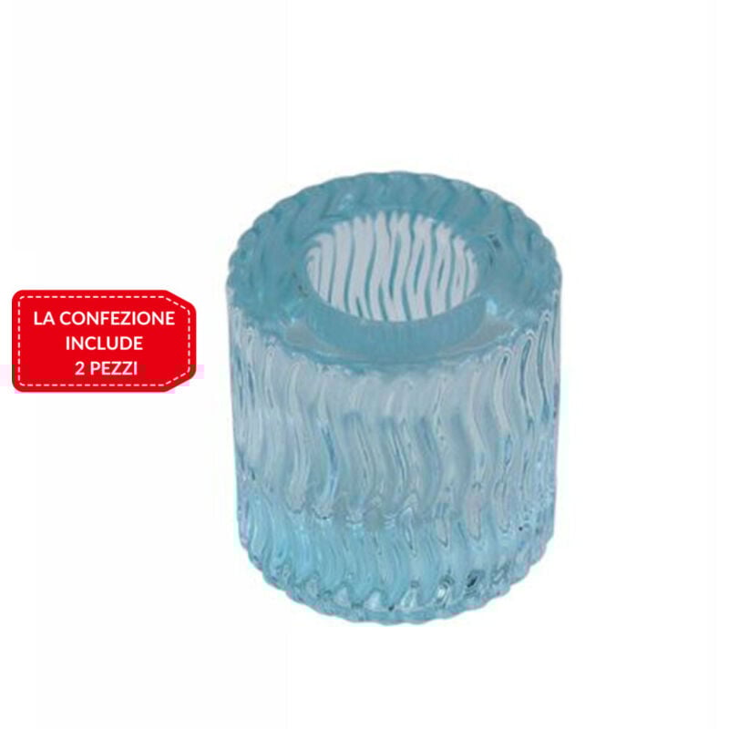 foto del prodotto 2 porta candela lanterna rotondo bomboniera matrimonio decorazione tea light 5x5 - celeste - trade shop traesio