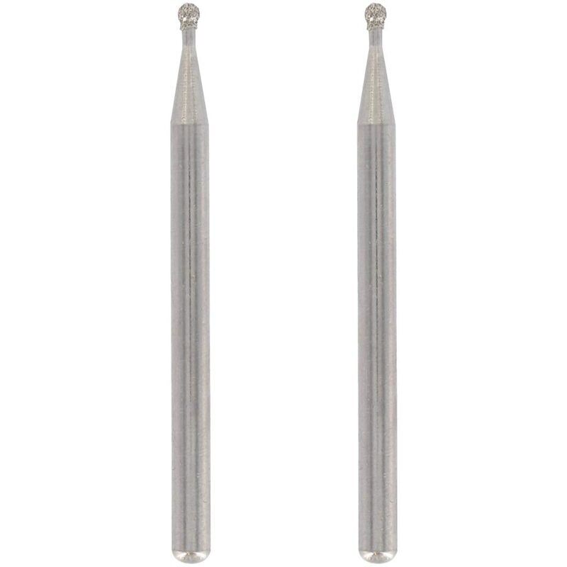 foto del prodotto 2 punte diamantate, punta tonda, diametro di lavoro 2 mm per incidere e intagliare vetro, specchio, ceramica con utensile multiuso dremel ymyny