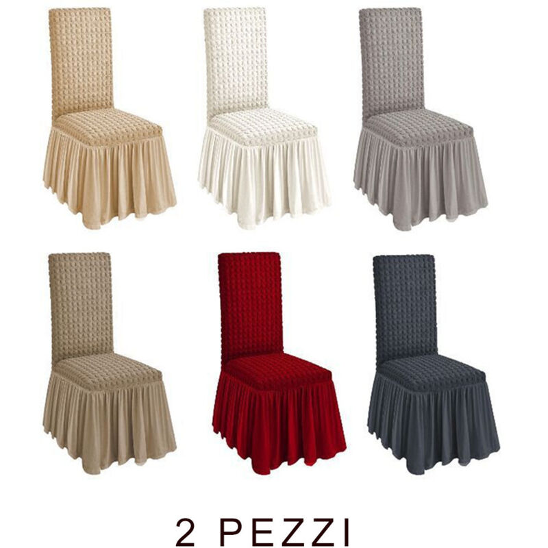 foto del prodotto 2 pz coprisedia con volant schienale sedia tessuto bubble vari colori lavabile trade shop traesio