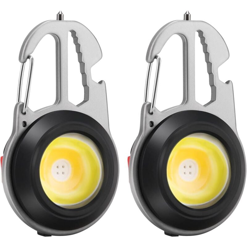 foto del prodotto 2 pz mini cob lampada da lavoro ricaricabile a led per ispezione lampade portatili piccole portachiavi, 6 modalit , con supporto pieghevole