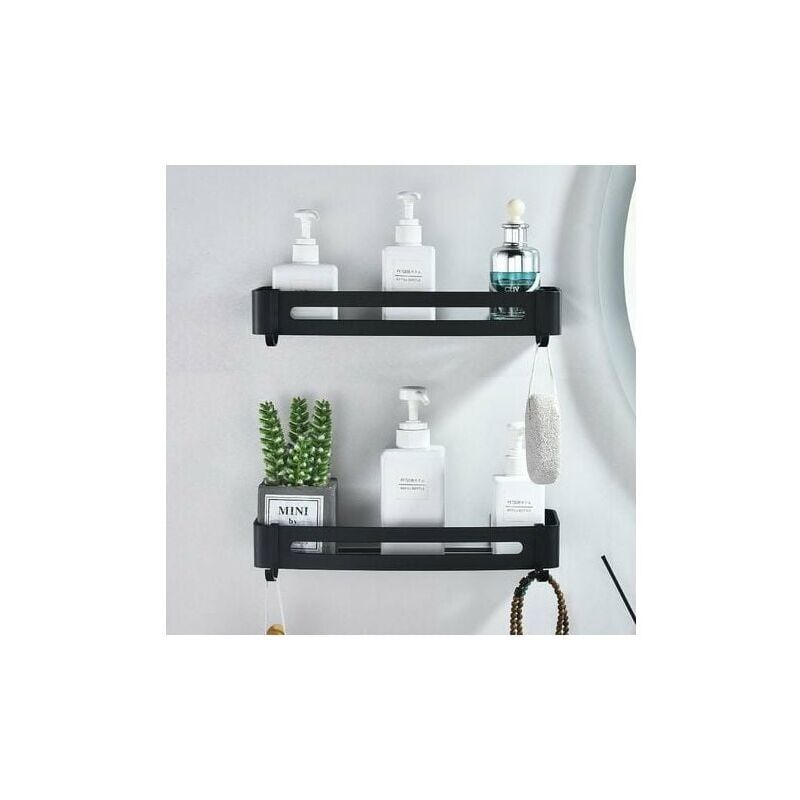 foto del prodotto 2 ripiani in alluminio nero senza fori, portaoggetti per il bagno, pendente durevole, non emulsionante