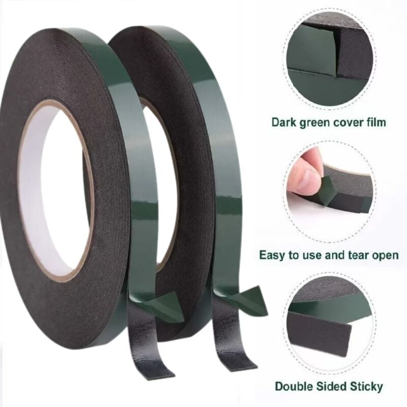 foto del prodotto 2 rotoli di nastro biadesivo da 12 mm, nastro biadesivo extra resistente per montaggio impermeabile per modanature led automobilistiche 10 m ogni
