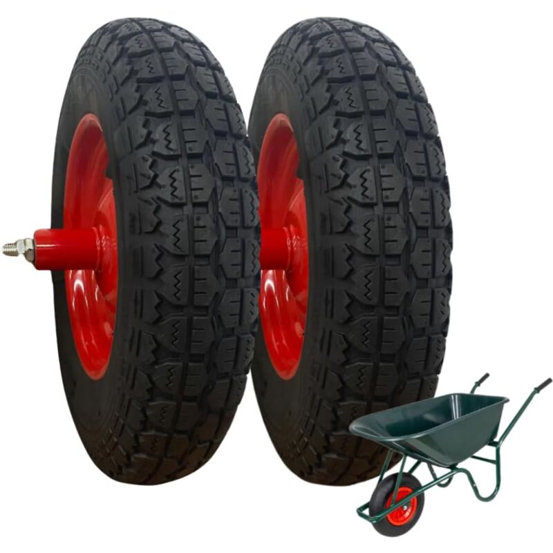 foto del prodotto 2 ruote pneumatiche complete 3.50 8 4pr cuscinetti ricambi carriola modello vespa asse lungo 155mm gomme tassellata