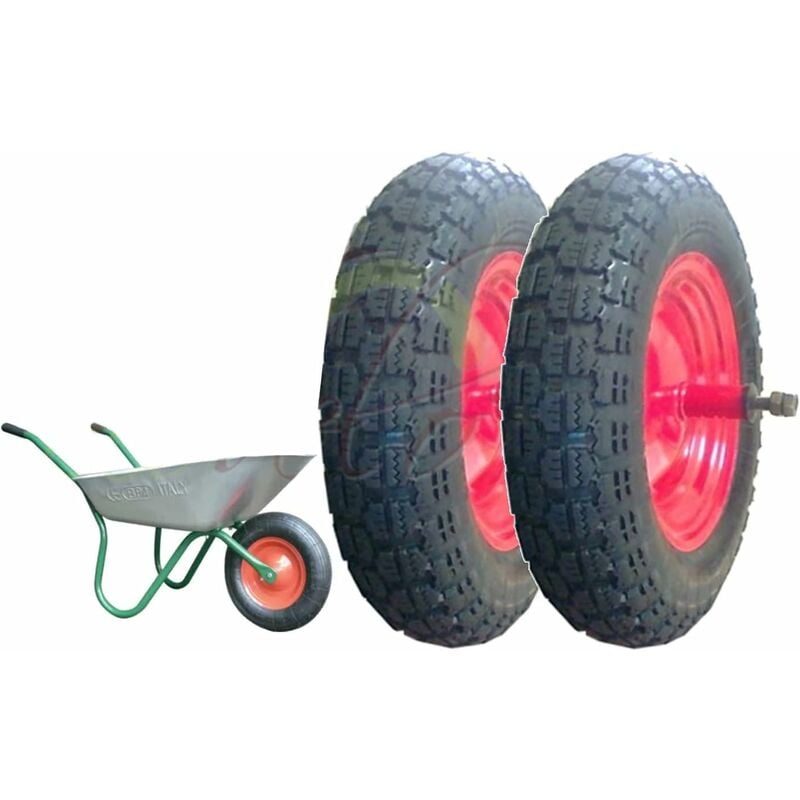 foto del prodotto 2 ruote pneumatiche complete 3.50 8 4pr ricambio carriola modello vespa asse lungo 155mm gomme ui308 union