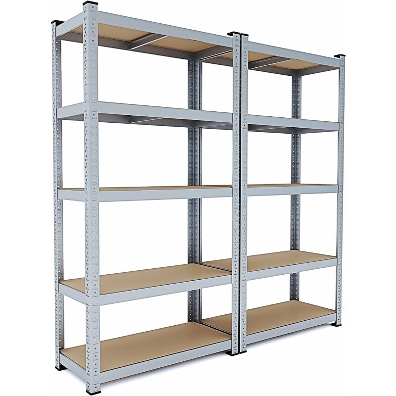 foto del prodotto 2 scaffali in metallo e mdf scaffale ad alta portata fino a 875 kg con 5 ripiani regolabili ideale per garage officina cantina capannone magazzino