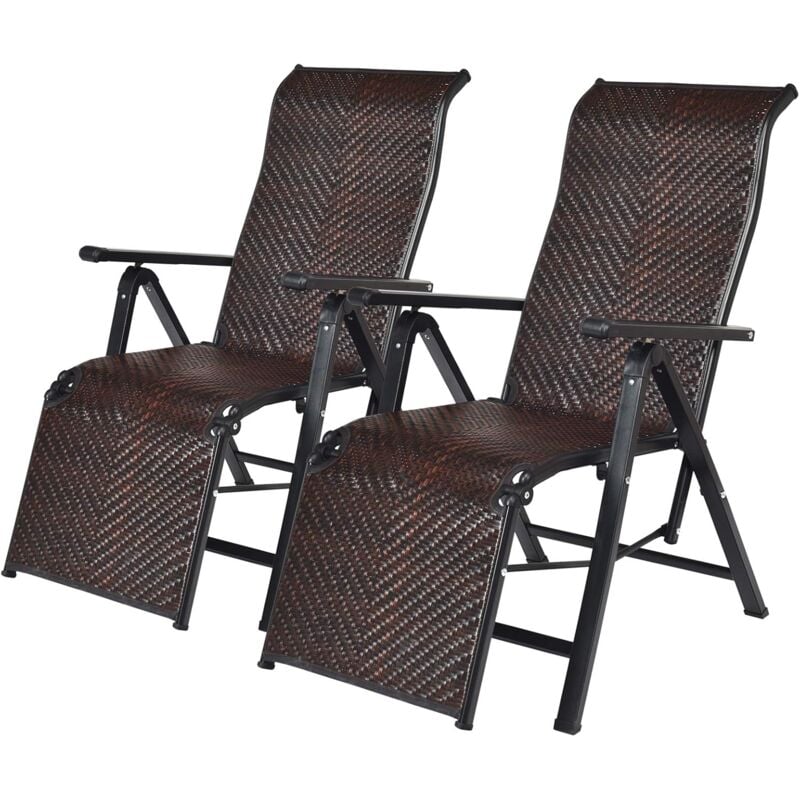 foto del prodotto 2 sedie pieghevoli e reclinabili in rattan, chaise longue portatile con schienale regolabile, sedia a sdraio da esterno con braccioli ampi, struttura