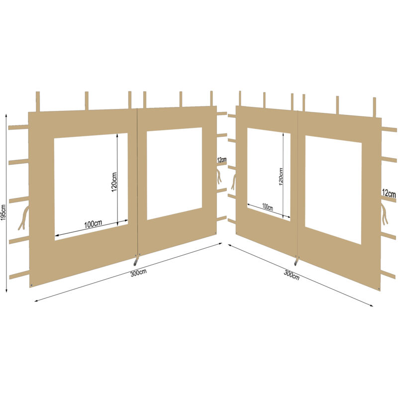 foto del prodotto 2 seitenteile aus polyester mit klarsicht fenster 300x195cm f r pavillon 3x3m seitenwand beige wasserdicht
