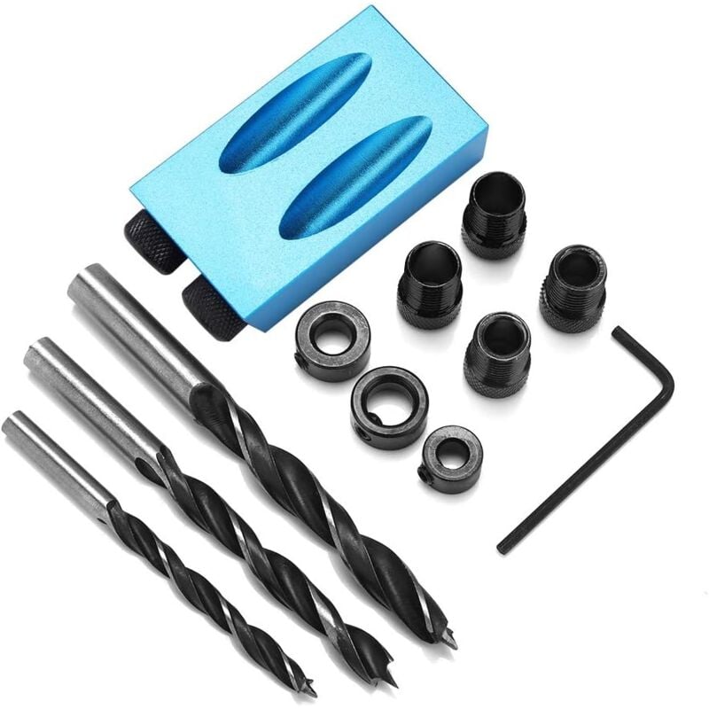 foto del prodotto 2 set di 14 utensili per giunti per lavorazione del legno kit di foratura per fori tascabili per lavorazione del legno da 15 gradi guide per trapano