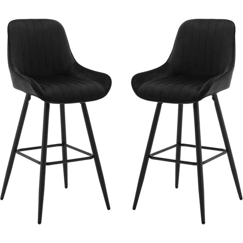 foto del prodotto 2 sgabelli alti da bar con schienale. sedie moderne con poggiapiedi quadrato. sedie in velluto ergonomiche per bistrot. altezza sedile 71cm. gmabe in
