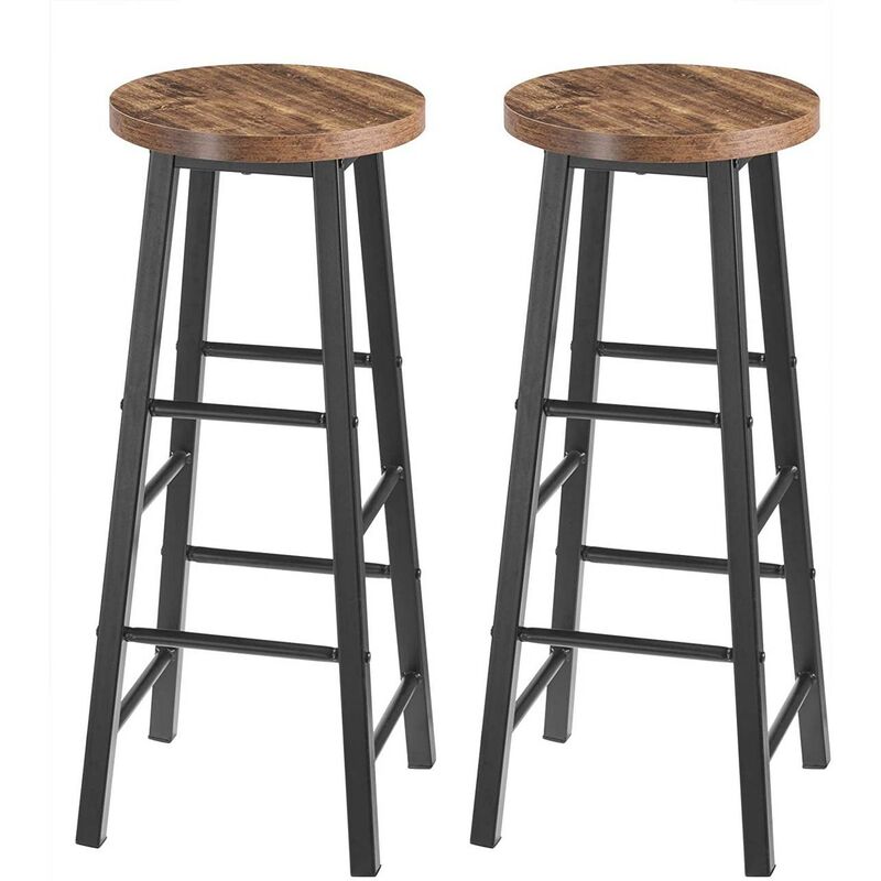 foto del prodotto 2 sgabelli legno da bar coppia sedie cucina alta gambe in metallo vintage legno vintage nero woltu