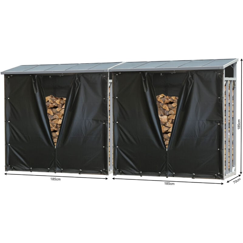 foto del prodotto 2 st ck aluminium kaminholzregal xxl 185 x 70 x 185 cm mit wetterschutz garten kaminholzunterstand 4,6 m kaminholzlager stapelhilfe aussen