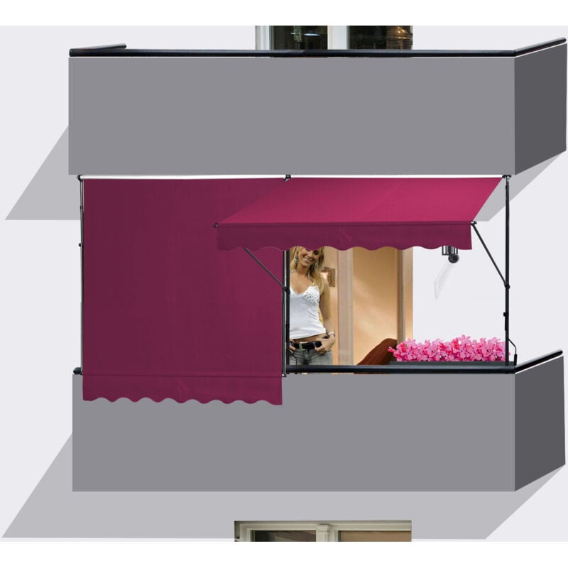 foto del prodotto 2 st ck klemmmarkise 200x130cm bordeaux balkonmarkise sonnenschutz terrassen berdachung h henverstellbar von 200 290cm markise balkon ohne bohren