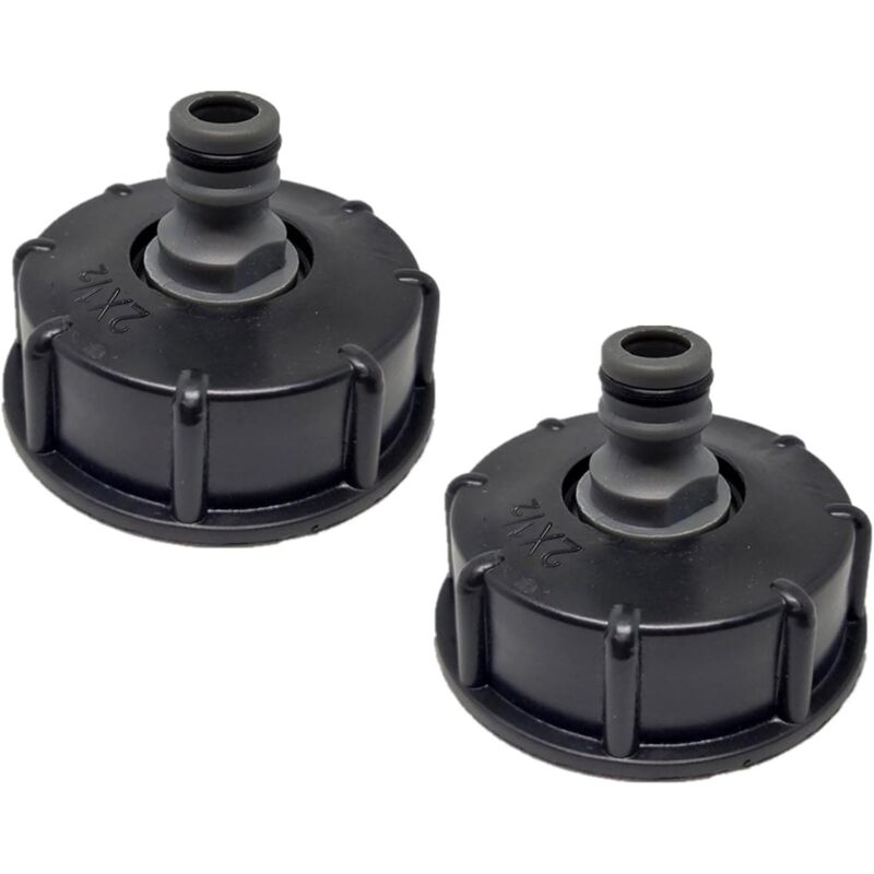 foto del prodotto 2 tappi per serbatoio ibc, raccordo nipplo ibc s60x6, diametro di uscita 1 2 , diametro di ingresso 60 mm per valvola per serbatoio ibc nero