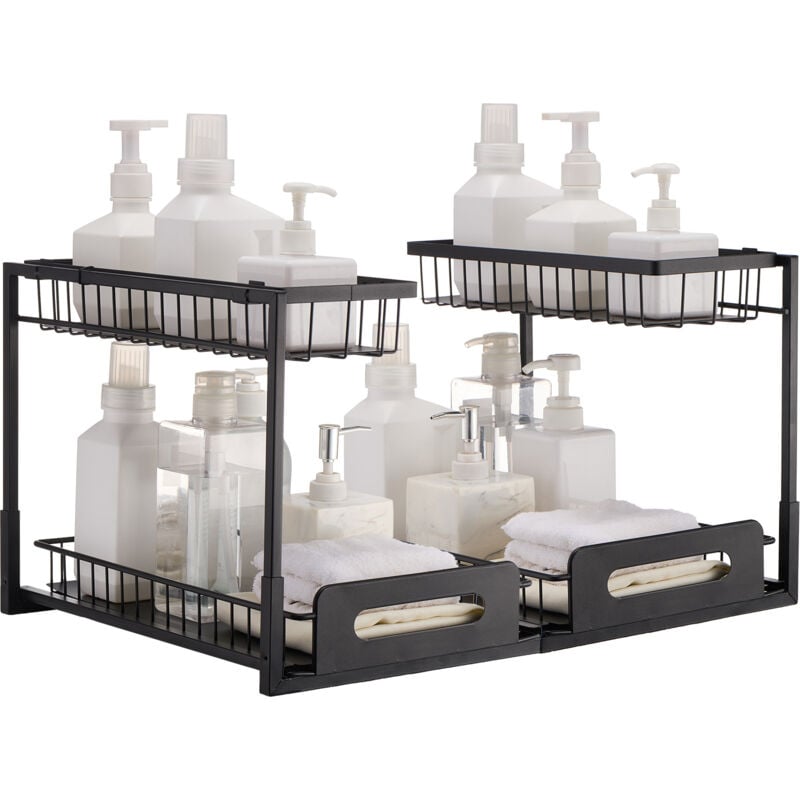foto del prodotto 2 tier pull out cabinet organizer 10,7 w x 14,2 d , organizer e contenitore sottolavello. organizer per cassetti scorrevoli. ripiano scorrevole con