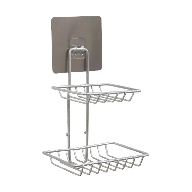 foto del prodotto 2 tier wall mounted soap dish stainless steel sponge shelf self adhesive suction cup bathroom accessories