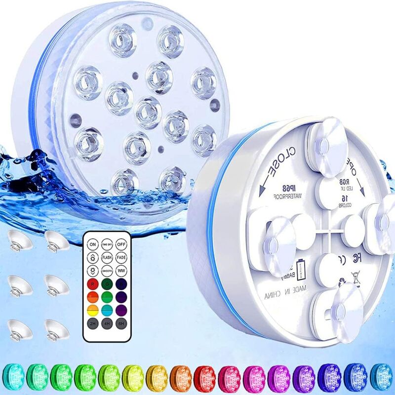foto del prodotto 2 x 13 led rgb luce per piscina con telecomando, lampada per piscina impermeabile ip68 per giardino, bagno, spa, vaso, acquario classe di risparmio