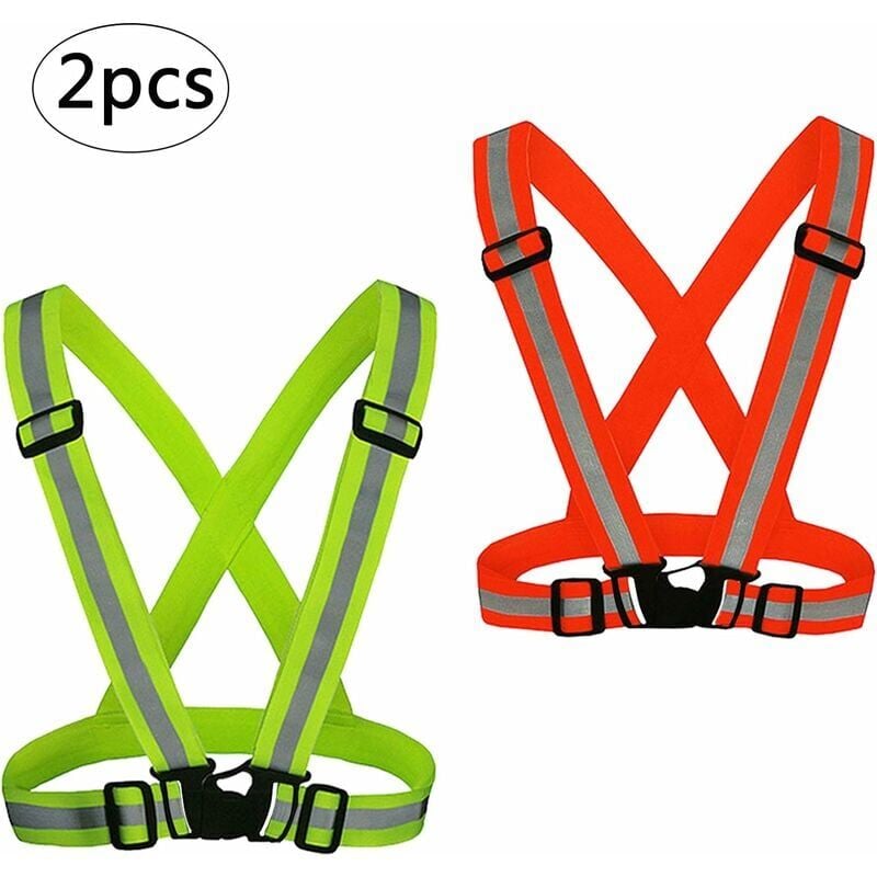 foto del prodotto 2 x gilet da corsa riflettente notturno, alta visibilit , gilet di sicurezza luminoso regolabile per uomini donne bambini per moto, jogging,