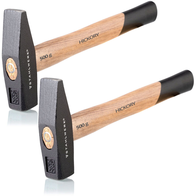 foto del prodotto 2 x martello da fabbro 500g testa robusta in acciaio, manico in legno di hickory stahlwerk