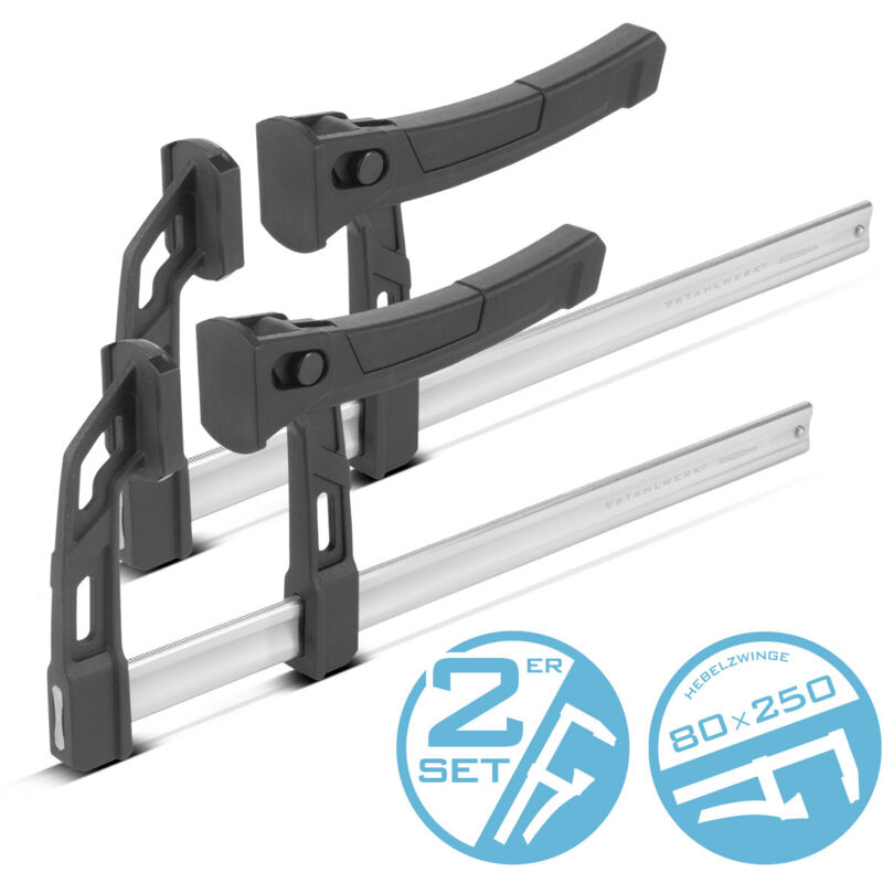 foto del prodotto 2 x morsetto a leva 80x250 mm morsetto a morsetto 100 kg forza di compressione morsetto a sgancio rapido stahlwerk