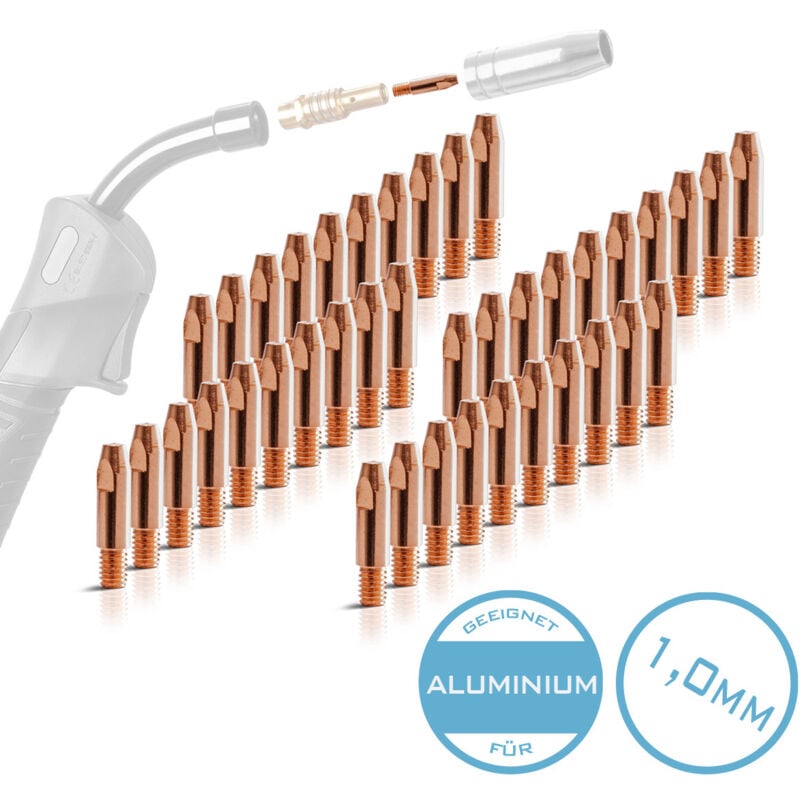 foto del prodotto 2 x punte di contatto per alluminio ak25 mb25 mig mag m6x28 1,0 mm stahlwerk