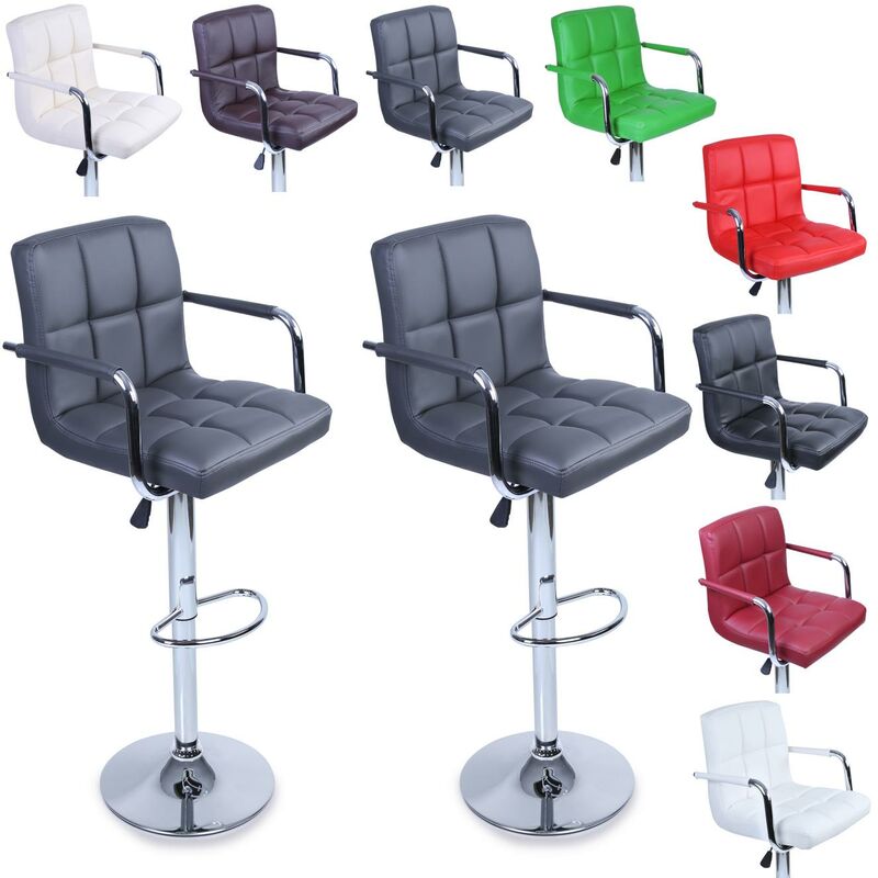 foto del prodotto 2 x sgabelli da bar e da cucina, sgabello lounge con schienale e braccioli, 8 colori diversi, cromato, rotazione libera a 360 , la regolazione in