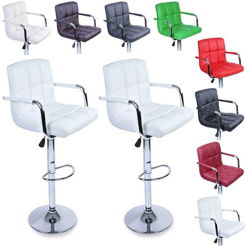 foto del prodotto 2 x sgabelli da bar e da cucina, sgabello lounge con schienale e braccioli, 8 colori diversi, cromato, rotazione libera a 360 , la regolazione in