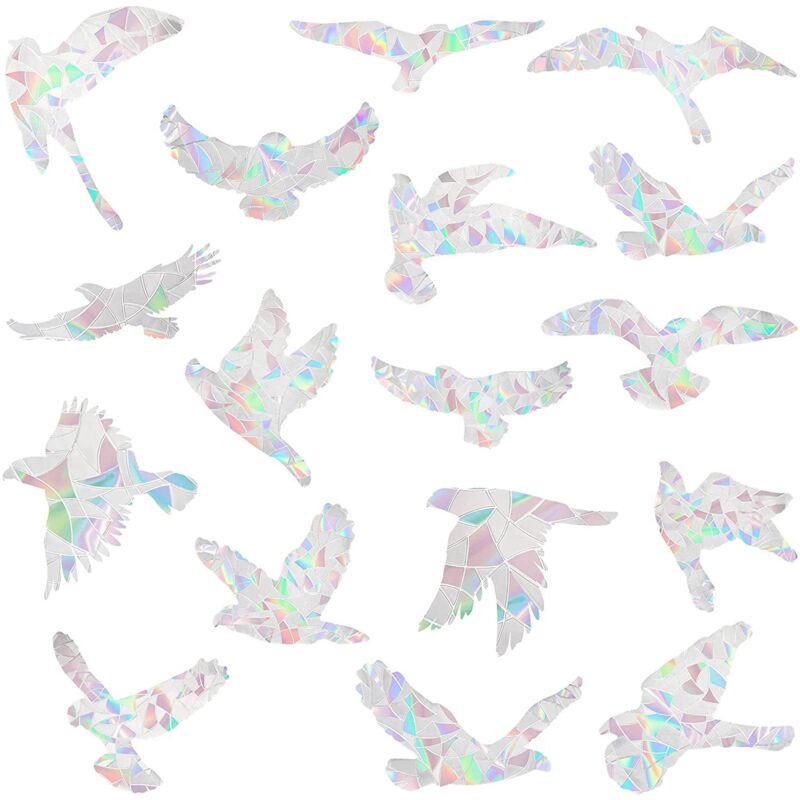 foto del prodotto 20 adesivi anticollisione per uccelli, per porte in vetro, per proteggere e salvare gli uccelli, adesivi riflettenti, adesivi elettrostatici a prisma