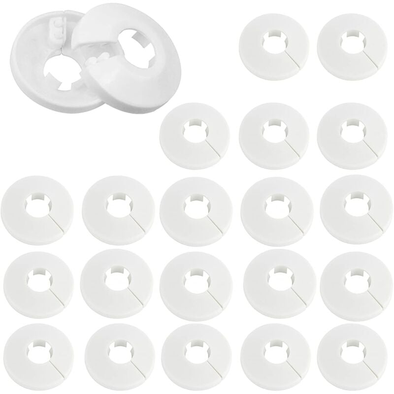 foto del prodotto 20 copri tubi per radiatori da 16 mm, copri tubi idraulici, tubi di alimentazione del wc, rosette in plastica, morsetti per tubi e tubi di spurgo,