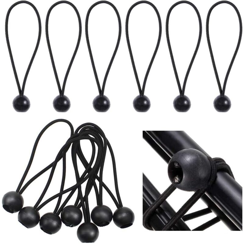 foto del prodotto 20 corde elastiche in gomma con tenditori elastici per teloni, per tenda, poster di teloni da campeggio 15 cm nero