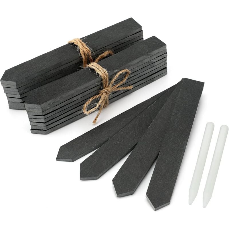 foto del prodotto 20 etichette per piante in ardesia 15x2cm, etichette per giardino esterno con penna, etichette per orto, etichette per piantine lablanc