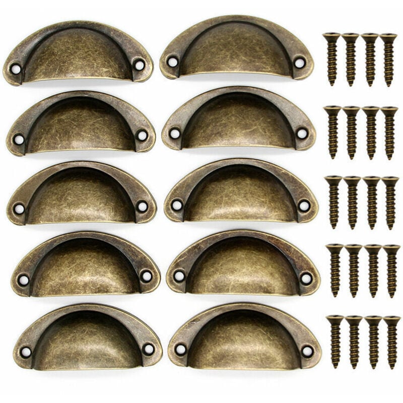 foto del prodotto 20 maniglia a conchiglia vintage per cassetti, ante, mobili, cucina, pomelli in ferro con viti, 82 mm, ottone antico