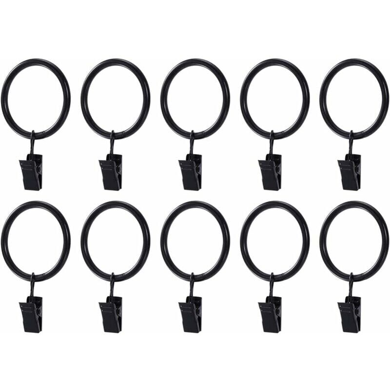 foto del prodotto 20 pezzi anelli per tende antiruggine con clip ganci per tende in metallo nero 