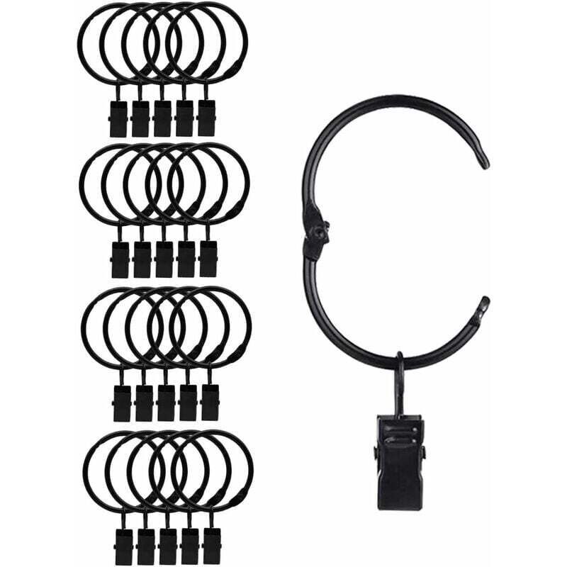 foto del prodotto 20 pezzi anelli per tende in metallo, facile da aprire e chiudere, diametro interno 38 mm, per tende pesanti e tende leggere nero dpzo