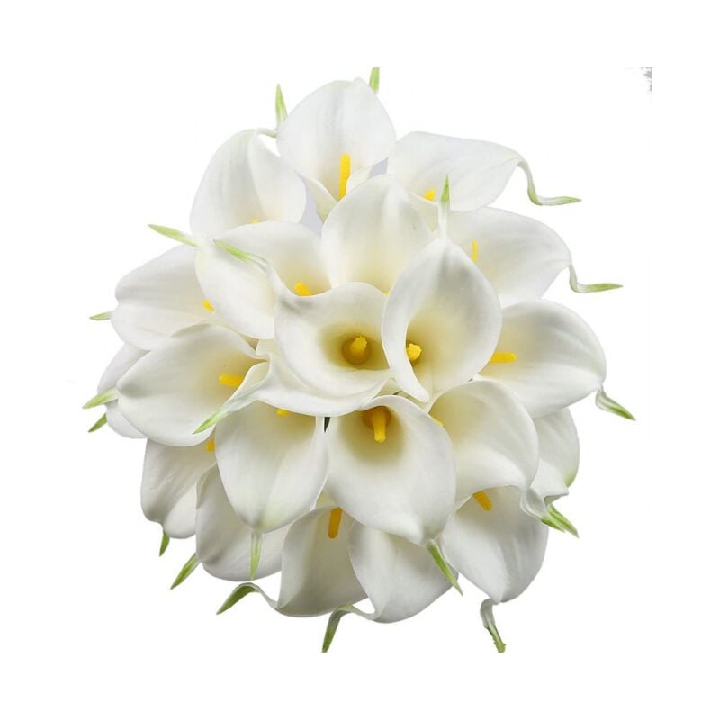 foto del prodotto 20 pezzi bianco-giallo calla giglio bouquet di fiori da sposa testa di fiore artificiale in lattice vero tocco decorazione per la casa festa